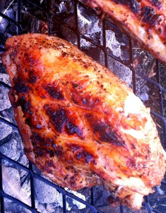Grilled Chicken Breasts with Cayenne Pepper and Rosemary Rub Brushed with Maple Glaze