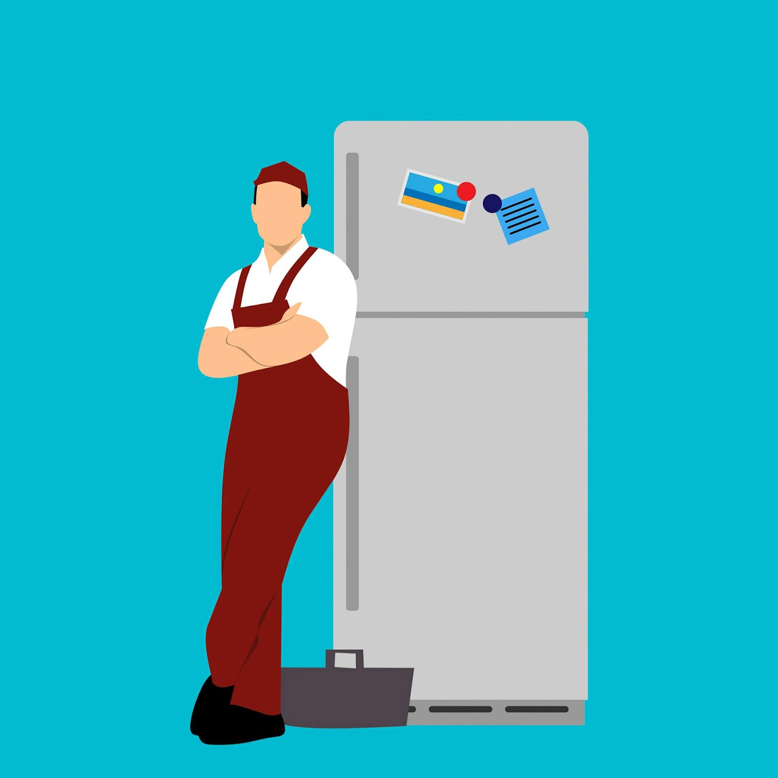 Illustration of man fixing refrigerator