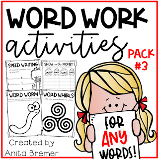 Word work activities for ANY words! Word work is an essential part of language learning in the primary grades. Make word work FUN while LEARNING takes place! There are seventeen different word work activities included in this pack. They can be used for absolutely ANY word learning! Perfect for literacy centers or sub plans. A must have for Kindergarten- Third Grade! #wordwork #wordworkactivities #spelling #1stgrade #2ndgrade #kindergarten