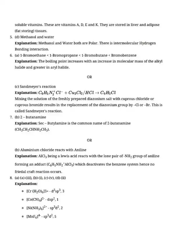 Chemistry class 12 question paper with answer 2021 