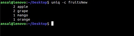 uniq command to print number of times the line repeated