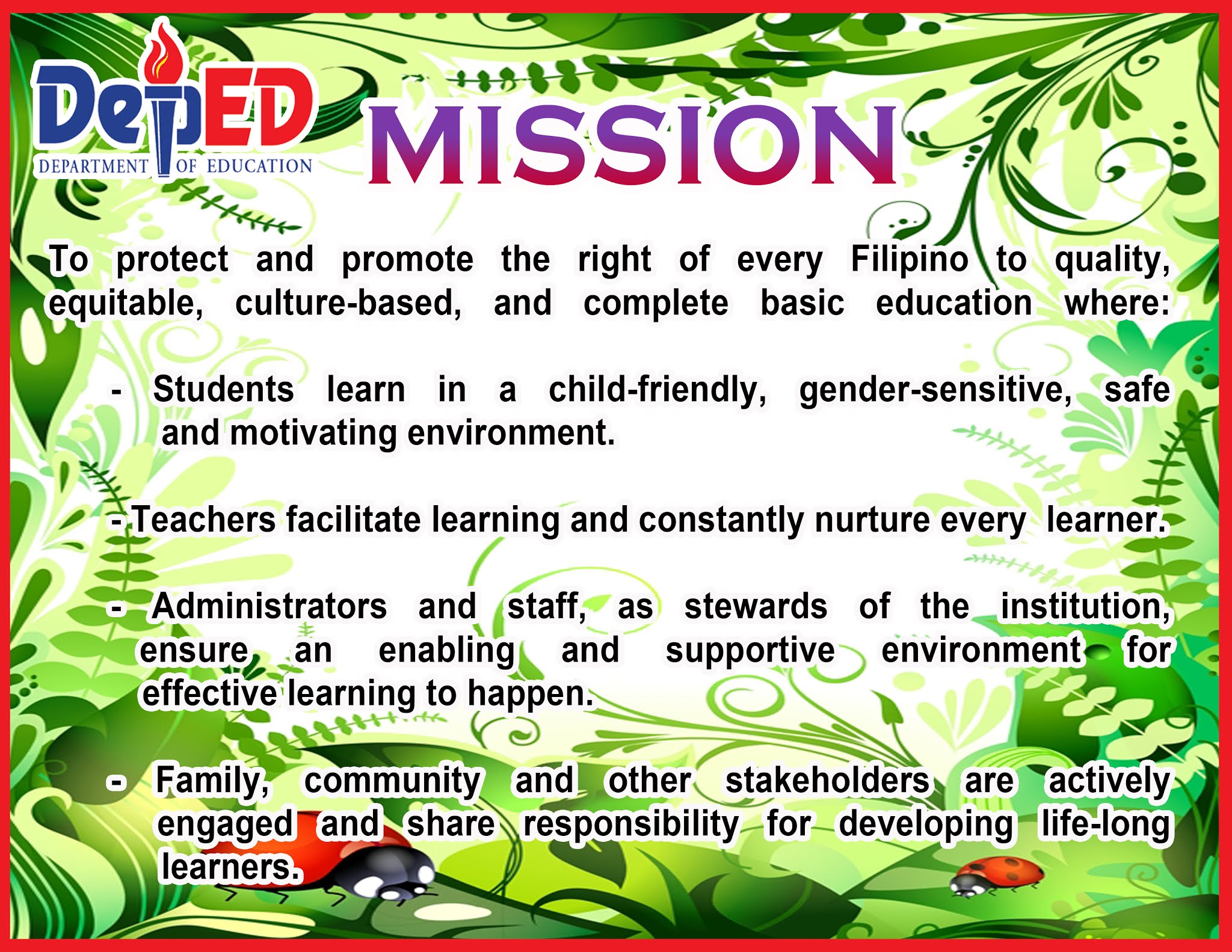 Deped Vision, Mision, Core Values landscape