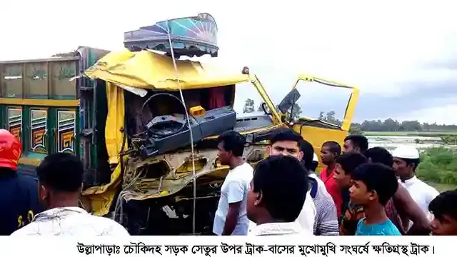 উল্লাপাড়ায় বাস-ট্রাক মুখোমুখি সংঘর্ষে ১৫ জন আহত