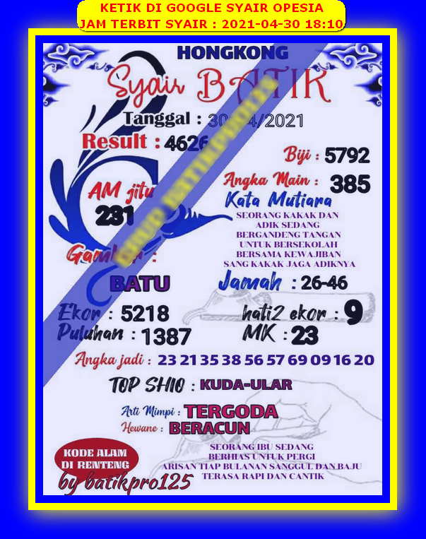 ♥ Syair batik hk 30 juni 2021