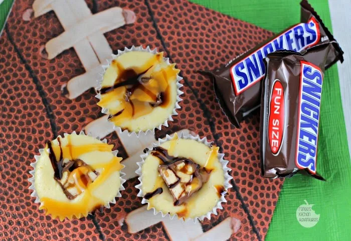 Mini Caramel Cheesecake featuring SNICKERS® candy in a bite sized treat  #Ad #Cbias