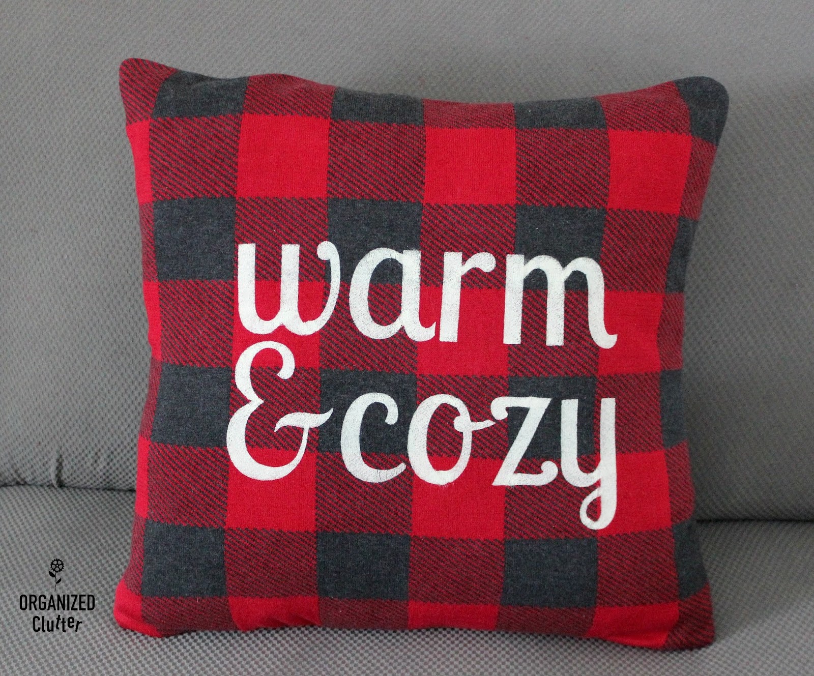 Hobby Lobby Buffalo Checked Pillow Cover With DIY Stencil Organized Clutter