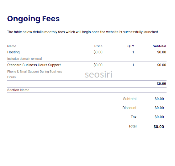 Ongoing Fees in a website development