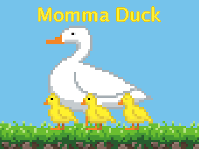 Cover art for the Momma Duck game, showing a momma duck and three ducklings.