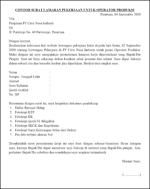 Contoh Surat Lamaran Pekerjaan Untuk Pertanian dan Luar