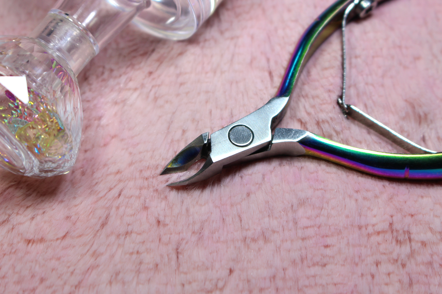 close-up of a stainless steel cuticle nippers