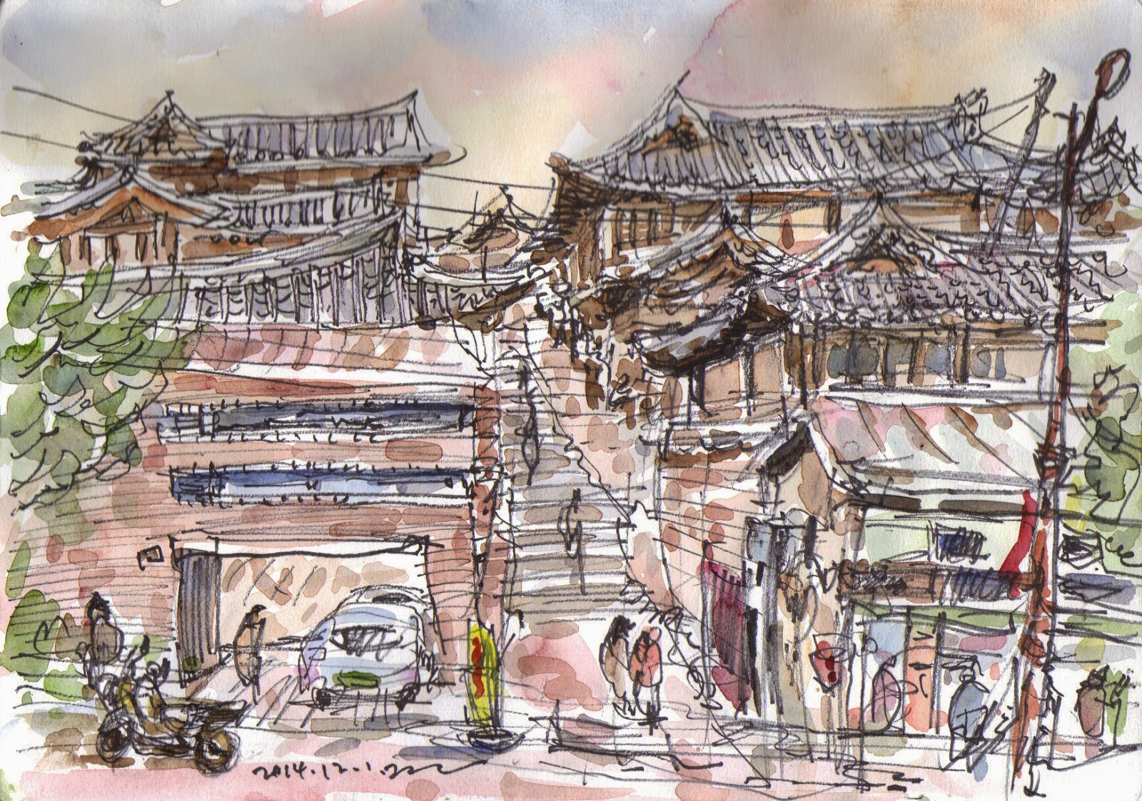 Seoul Urban Sketchers some sketches at Bukchon Hanok Village, Jongno