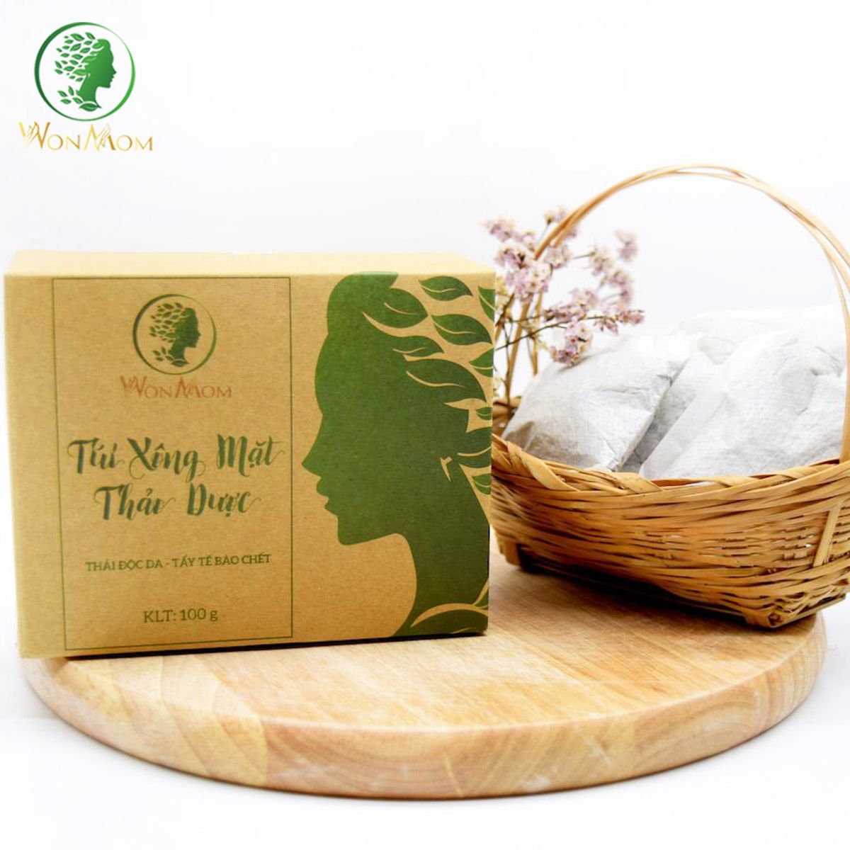 BỘ DƯỠNG DA MẶT, ĐẨY MỤN ẨN, LÀM SẠCH SÂU DA, DƯỠNG TRẮNG HỒNG DA MẶT WONMOM (1 KEM NGHỆ TƯƠI+ 1 HỘP XÔNG MẶT THẢO DƯỢC)