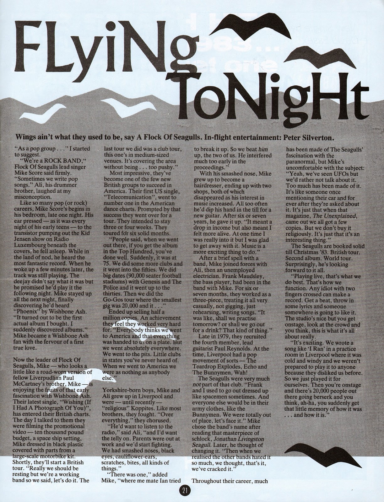 Top Of The Pop Culture 80s A Flock of Seagulls Smash Hits Article 1982