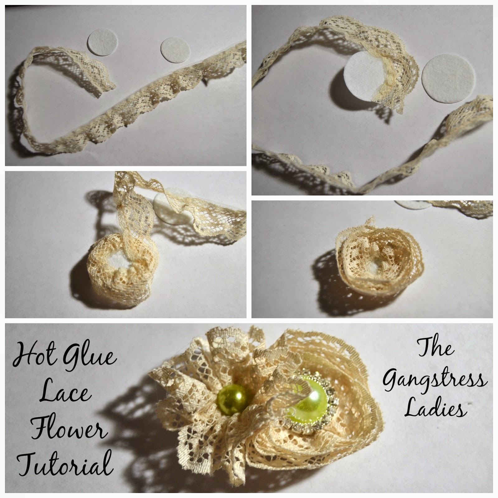 The Gangstress Ladies' Tutorials Hot Glue Lace Flower Tutorial Hair Clip Tutorial
