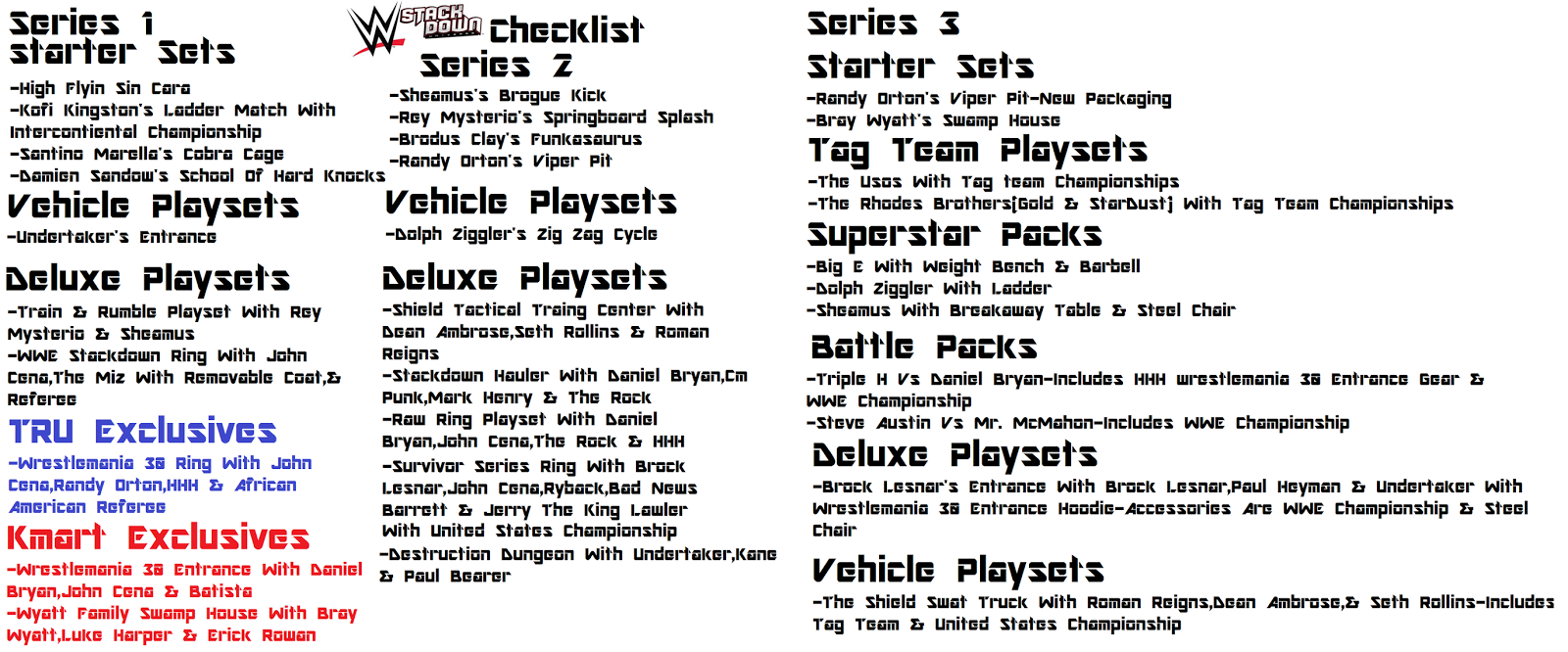 J And J Toys Updated WWE Stackdown Checklist
