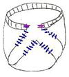 Sew along lines, about halfway along sides to form leg-holes. Be careful not to sew the leg-holes completely shut. You can adjust the leg hole openings, larger or smaller, to fit your baby's legs Image: Sew along lines, about halfway along sides to form leg-holes. Be careful not to sew the leg-holes completely shut. You can adjust the leg hole openings, larger or smaller, to fit your baby's legs