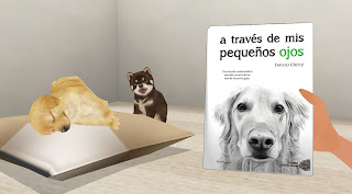 Dibujo anime 3D. Cachorros de perro y el libro A través de mis pequeños ojos de Emilio Ortiz