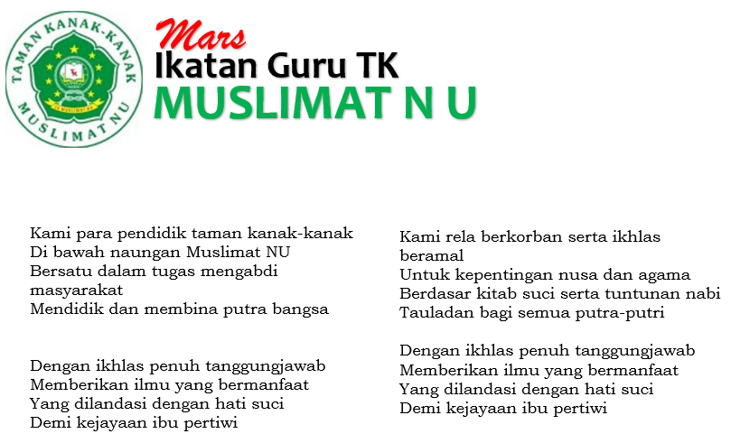 Lirik Lagu Mars Ikatan Guru TK Muslimat NU | Teks, Gambar dan Mp3