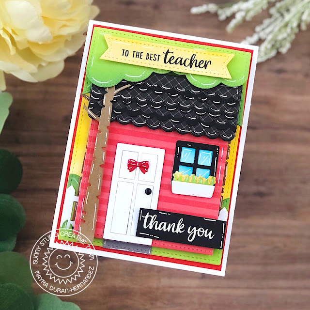 Sunny Studio Stamps: Teacher Appreciation Sweet Treat House Add-on Dies Slimline Dies Teacher Card by Mayra Duran-Hernandez