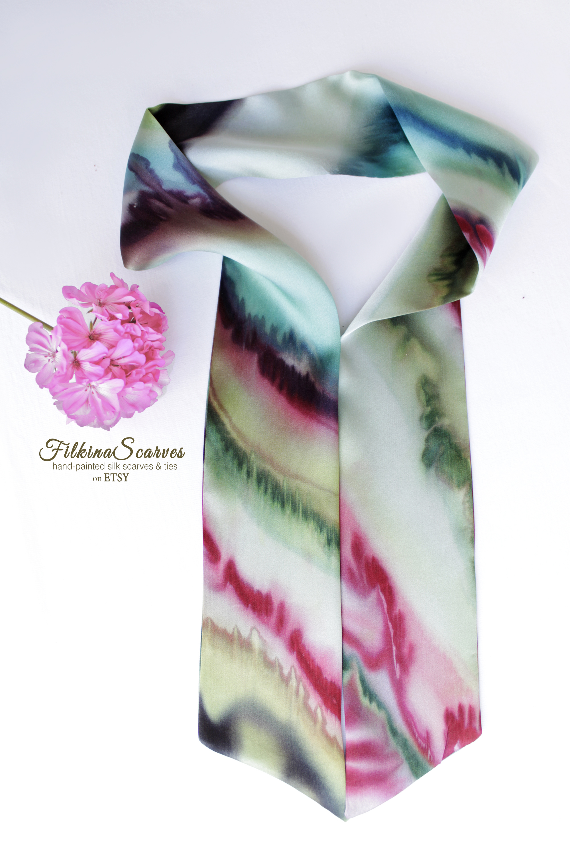 EUR 24.00 HAND-PAINTED Skinny scarf womens neck scarf, Narrow Head hair scarf, Ponytail Scarf abstract design, neckerchief, purse scarf #scarf #neckscarf #neckerchief #purse #handpainted FilkinaScarves #headscarf #formalscarf #summerscarf #blue #pink #etsy