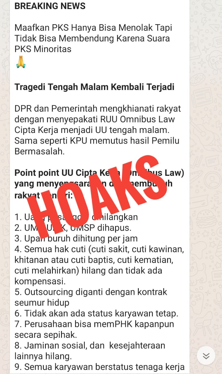 Lawan Hoaks Pks Dicatut Menyebarkan Poin Poin Uu Ciptaker Blog Pks