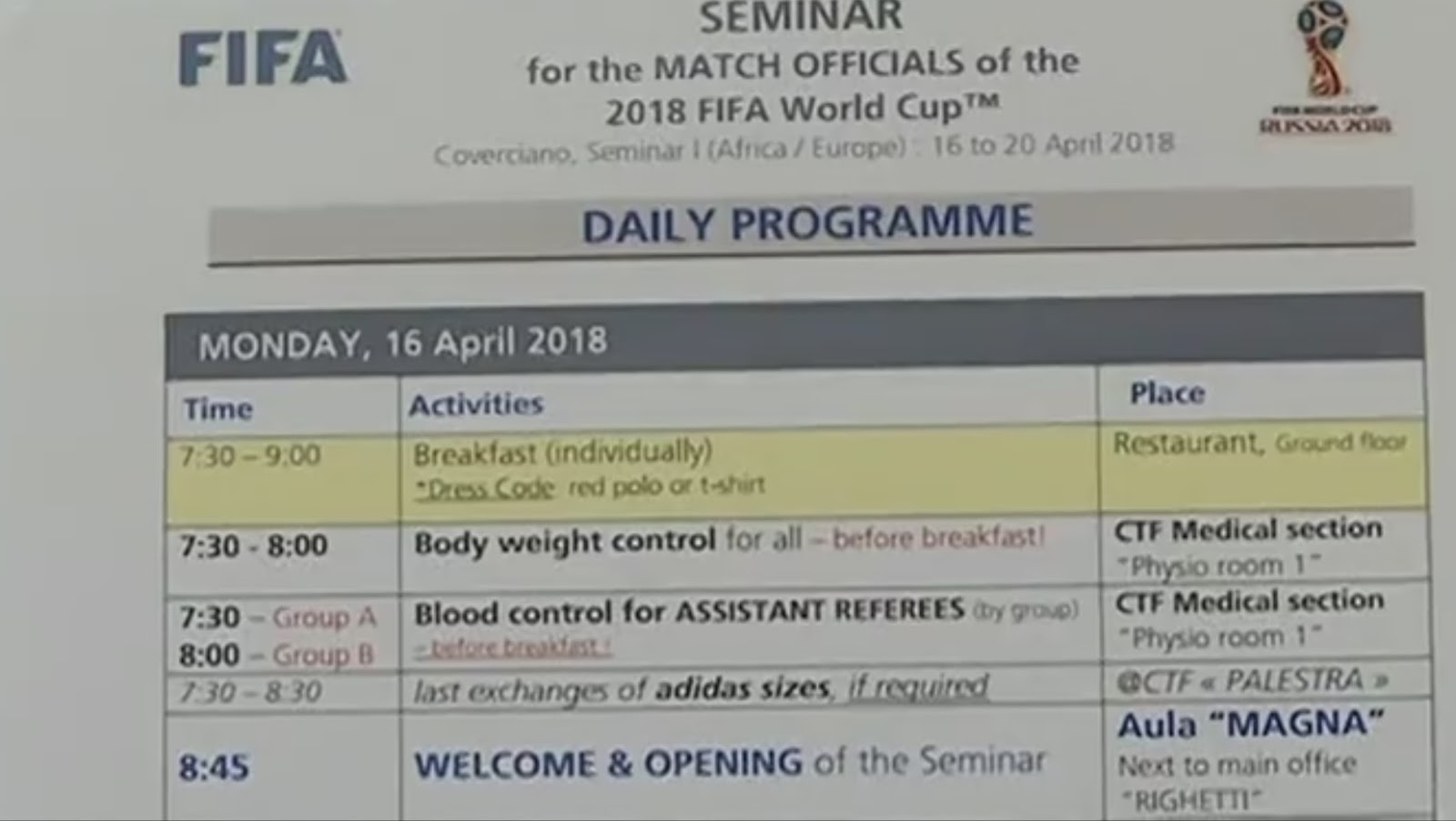 Law 5 The Referee 2018 Fifa Wc Seminar In Italy For