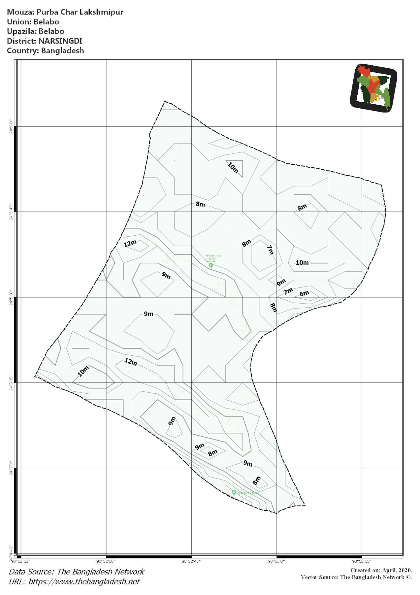 Map of Purba Char Lakshmipur Mouza of Belabo Upazila, NARSINGDI Map of Purba Char Lakshmipur Mouza of Belabo Upazila, NARSINGDI, Bangladesh.
