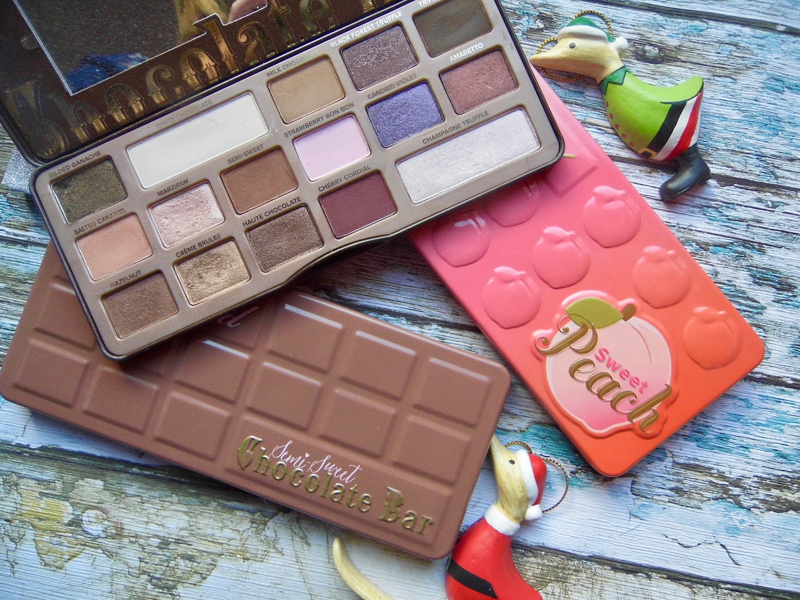 Too Faced peach, semi sweet chocolate bar palette swatches review