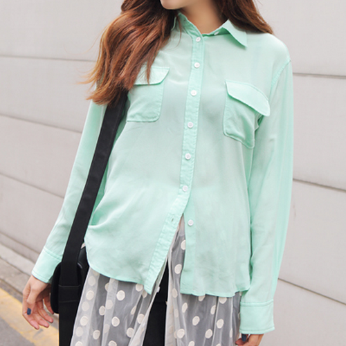 [Stylenanda] Mint Green Silky Blouse | KSTYLICK - Latest Korean Fashion ...