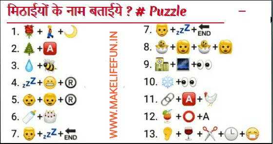 Sweets name puzzle (मिठाई के नाम बताए) - Puzzle World