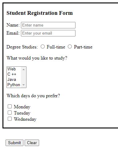 rashid jorvee blog: Student registration form in HTML