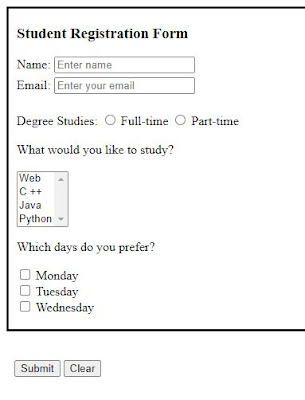 Student registration form