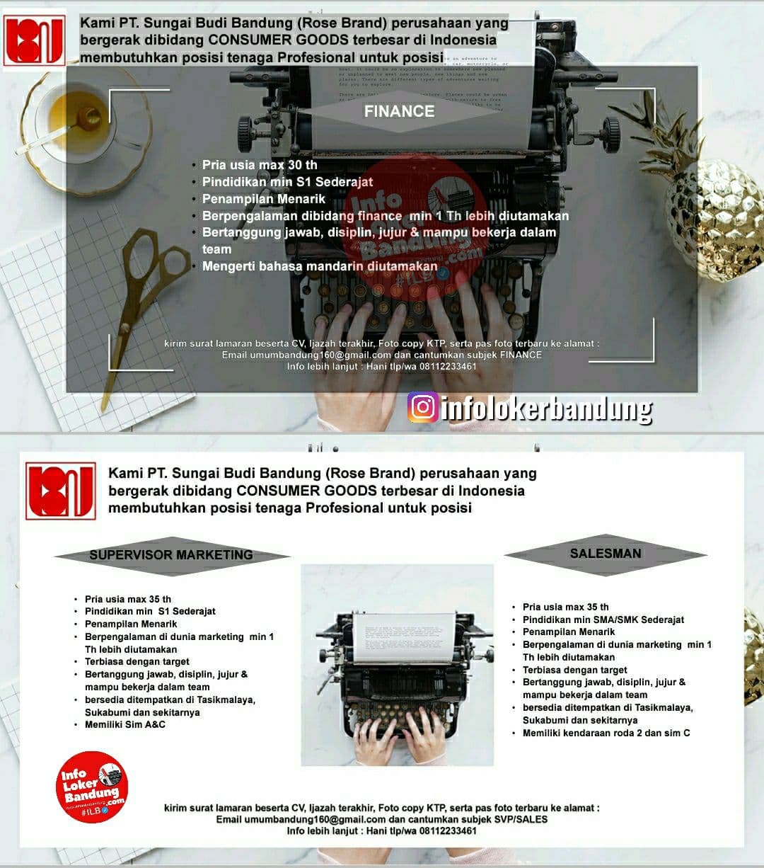 Lowongan Kerja PT. Sungai Budi Bandung ( Rose Brand ) Bandung Agustus