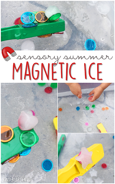 This summer fill your sensory bin with frozen bingo chips, magnet wands, and water and get ready for lots of fun and exploration! This is the perfect outdoor activity for summer tot school, preschool, or kindergarten!