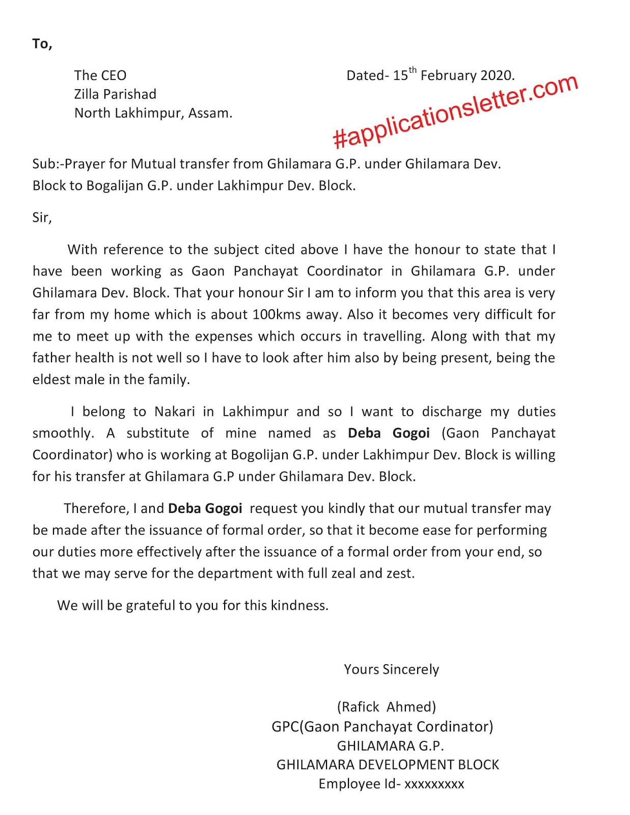 Application for Mutual Transfer