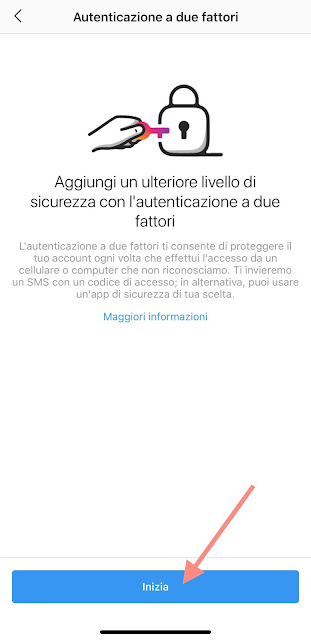 Impostazioni dell'autenticazione a due fattori di Instagram per iOS