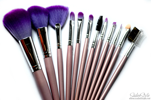 Twelve makeup brushes with leather roll Twelve makeup brushes with leather roll
