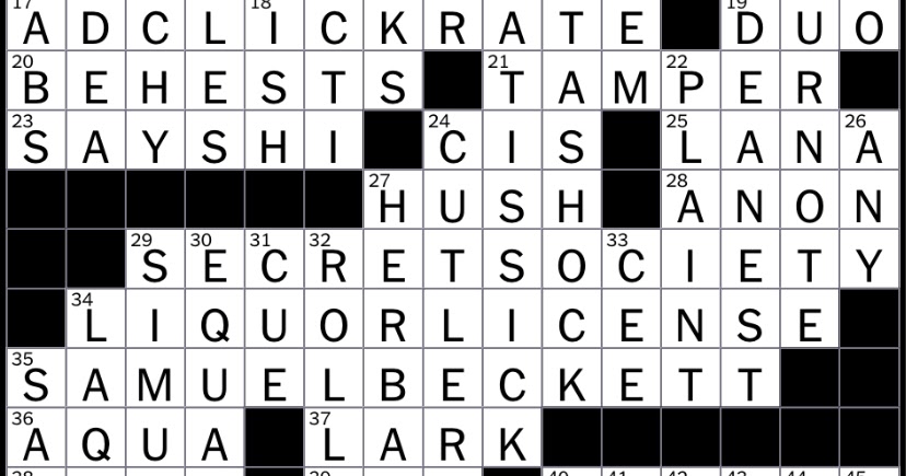 The New York Times Crossword Puzzle Solved: Saturday's New York Times crossword puzzle solved