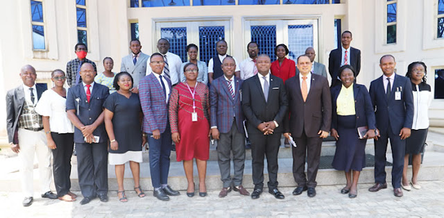 Vice-Chancellor, Covenant University, Professor Abiodun H. Adebayo (5th right, front row); Registrar, Dr Oluwasegun Omidiora (6th right, front row); Director, Vice-Chancellor's Office, Dr Omotayo Osibanjo (5th left front row) and members of the reconstituted CHREC.