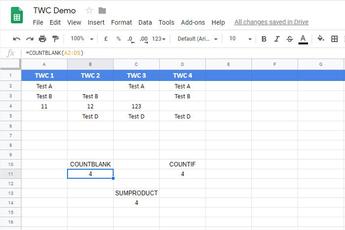 Как подсчитать пустые или пустые ячейки в Google Sheets и Excel