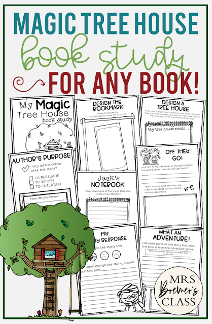Magic Tree House book study unit with Common Core aligned literacy companion activities for EVERY book in the series for First Grade & Second Grade