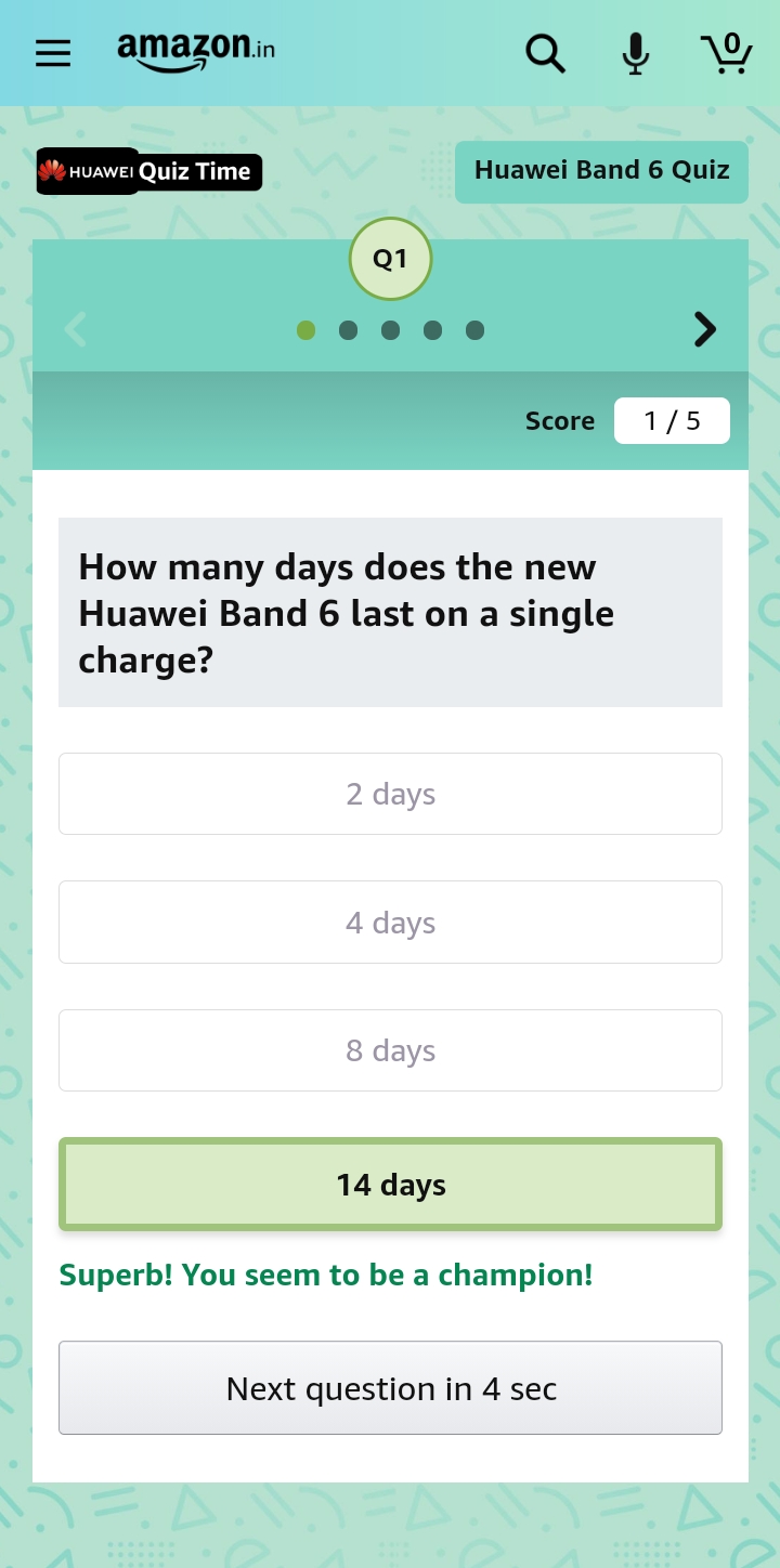 Amazon Huawei Band 6 Quiz Answers Today