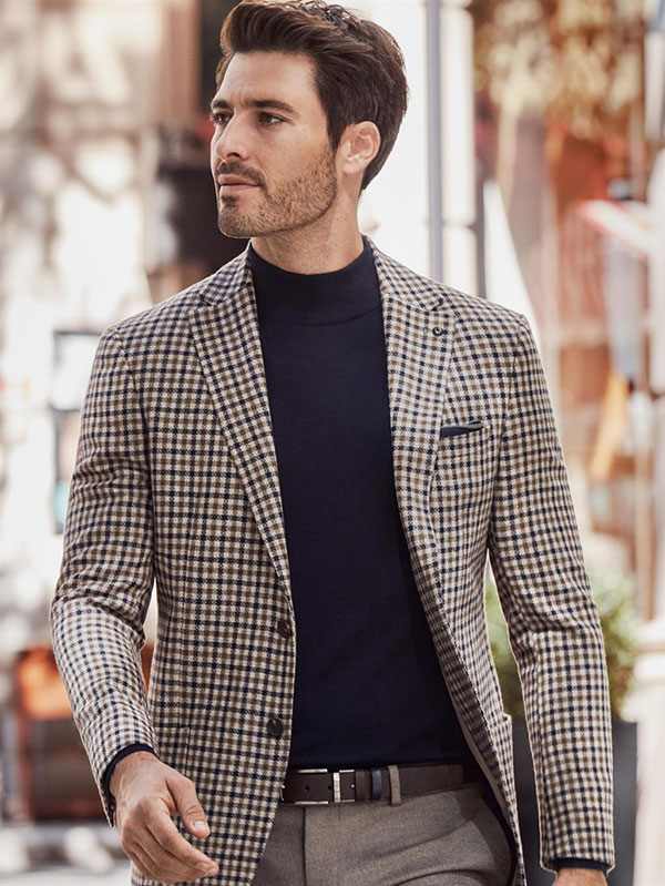 Pantolon Ceket Kombinleri Pötikareli Kahverengi Blazer Kombini