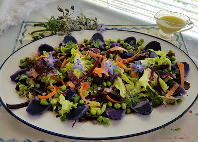 Ensalada de patatas moradas, guisantes y zanahorias para  #lunes sin carne