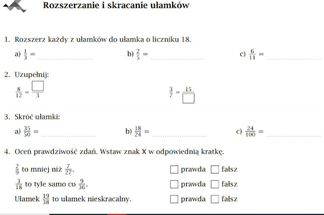Kartkówka Z Matematyki Klasa 4