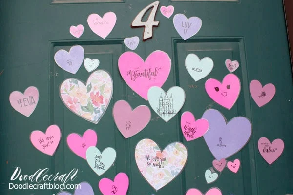 I remember as a teenager we organized a heart attack for a family in our neighborhood. We put heart shapes on stakes to fill his front lawn, and hearts for all over the garage door and front door.    Go as big as you want, fill the entire yard...or just add a cluster of hearts for the front door. It is nice to see the hearts as neighbors walking by. These hearts stayed on my neighbors door for at least 6 months.