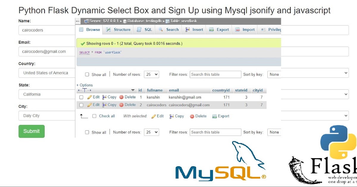 Python Flask Dynamic Select Box and Sign Up using Mysql jsonify and