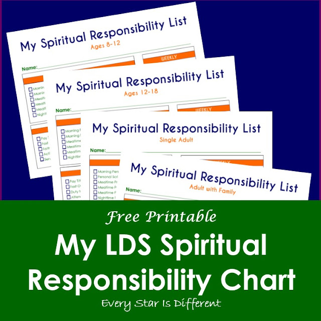 My LDS Spiritual Responsibility Chart (Free Printable) for primary children, youth, and adults.