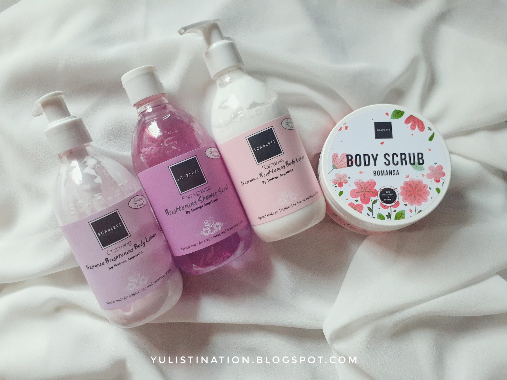 REVIEW Scarlett Whitening (Body Scrub Romansa, Shower Scrub Pomegrante & Body Lotion Charming