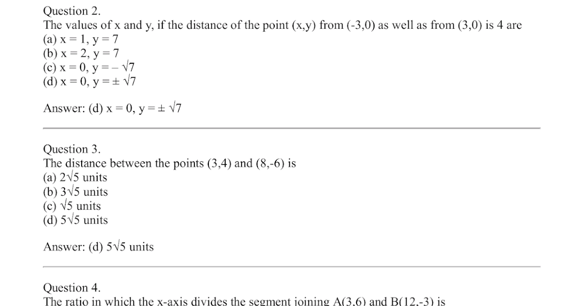 Coordinate Geometry - MCQ's and Case Study